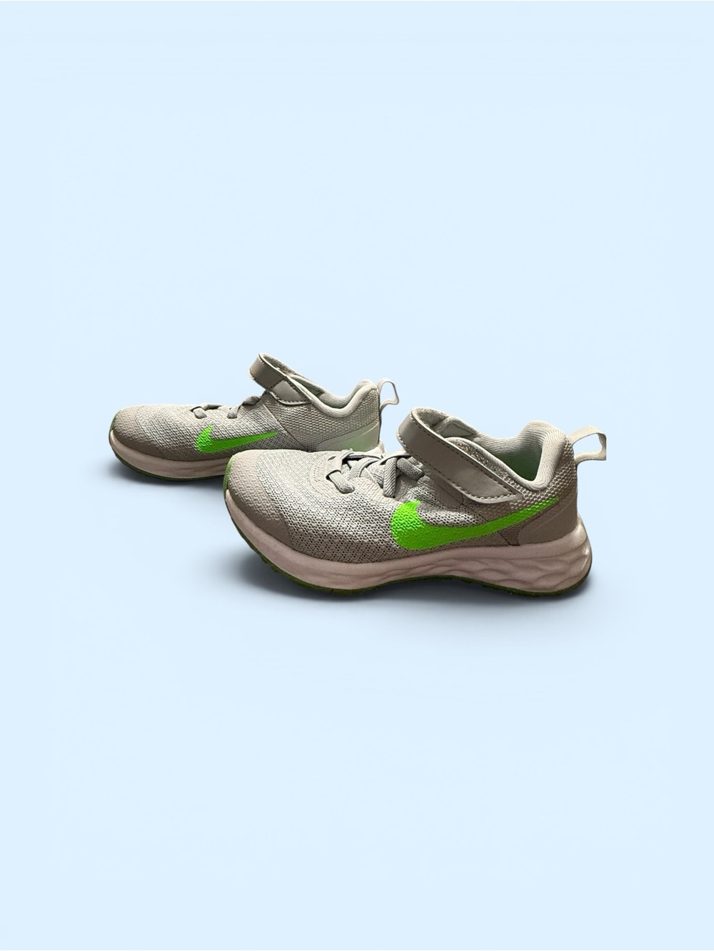 Nike Kids Gray Sneakers with Neon Green Swoosh